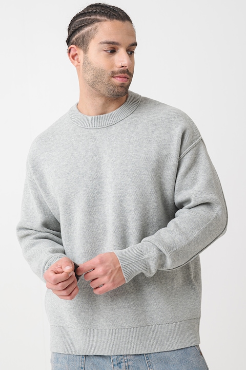 Jack & Jones, Пуловер с овално деколте, Светлосив меланж
