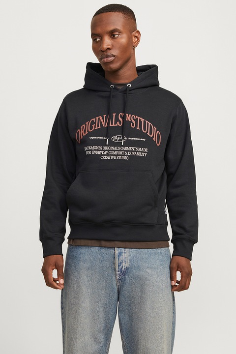 Jack & Jones, Frederik kapucnis pulóver mintával, Fekete/Púderrózsaszín