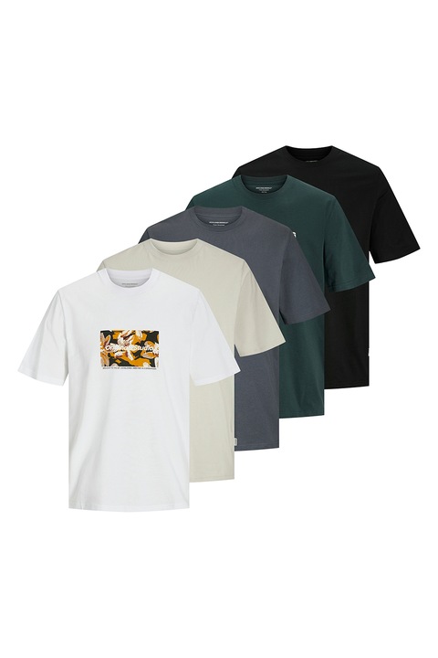 Jack & Jones, Pamutpóló szett - 5 db, Fekete/Fehér/Vízzöld, L