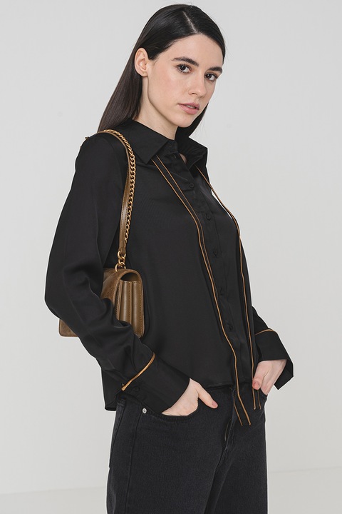 Vero Moda, Sadie bő fazonú ing kontrasztos öltésekkel, Fekete/Bronzszín