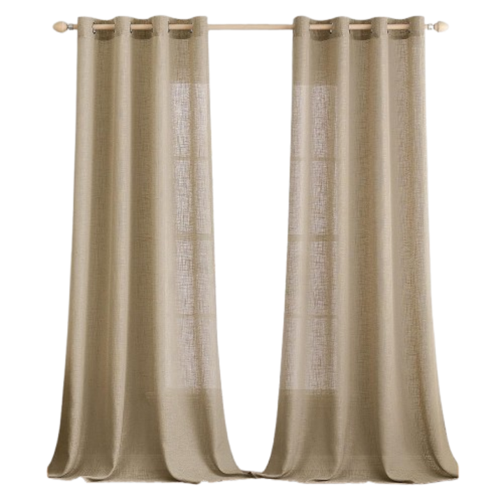 Комплект 2 пердета MIULEE, визия лен, с халки, модерни полупрозрачни, 140 х 225 см, бежови