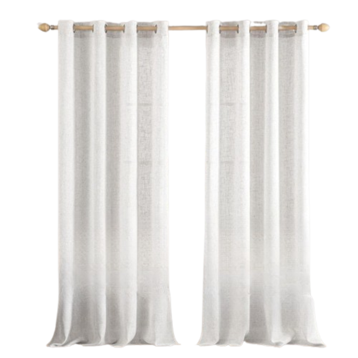 Комплект 2 пердета MIULEE, визия лен, с халки, модерни полупрозрачни, 140 х 245 см, бели