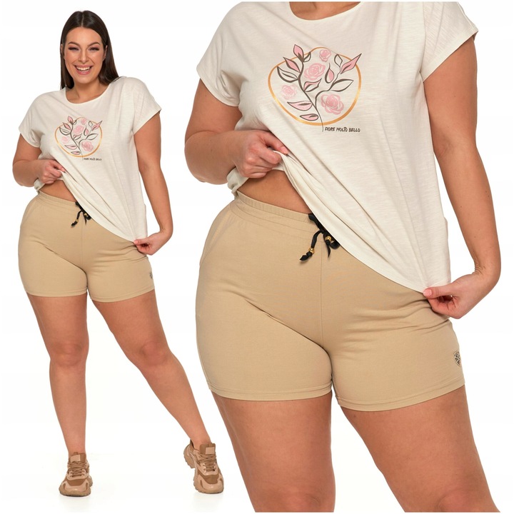 Női sportnadrág, Moraj, rövid, magas derék, bézs, pamut