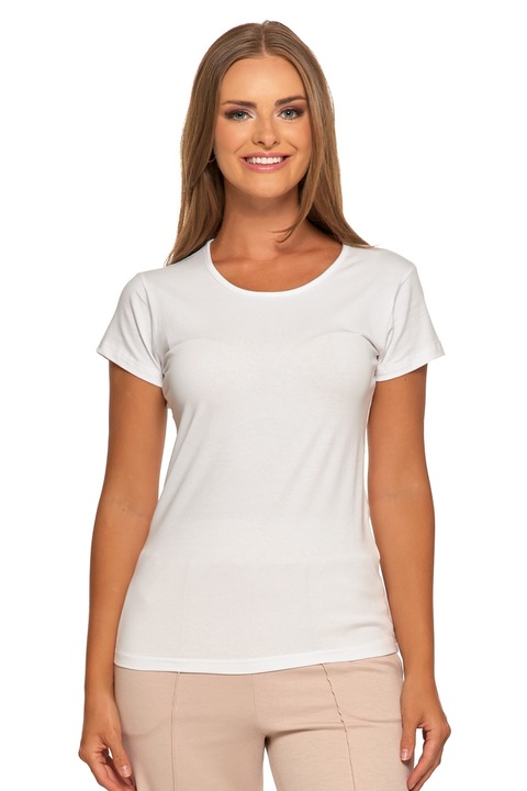 Női póló, MORAJ, fehér, pamut, rövid ujjú, klasszikus szabású