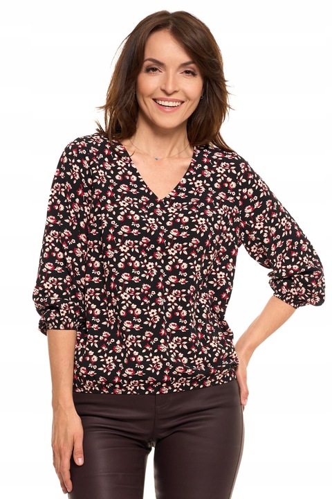 Bluza eleganta pentru dama, Moraj, model floral, maneci 3/4, viscoza, multicolor, S INTL