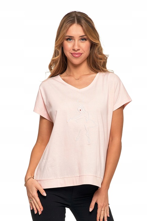 Tricou pentru dama, Moraj, oversize, bumbac, roz pal, S INTL