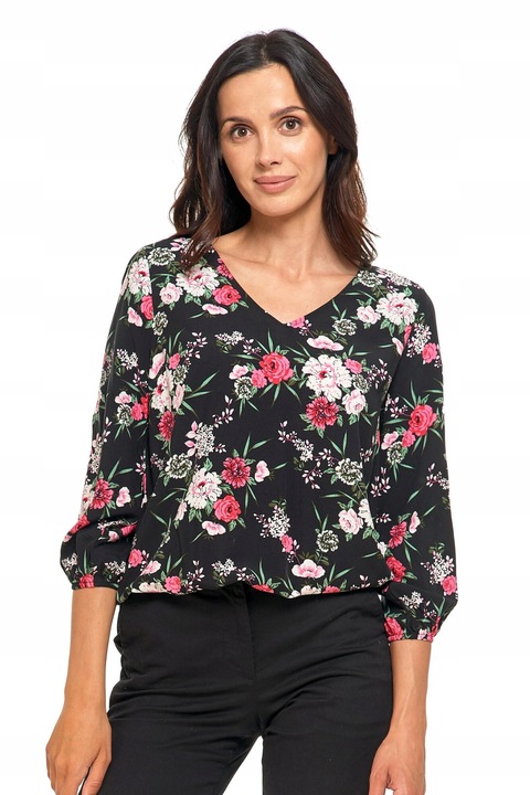Bluza pentru dama, Moraj, eleganta, model floral, maneci 3/4, viscoza, multicolor