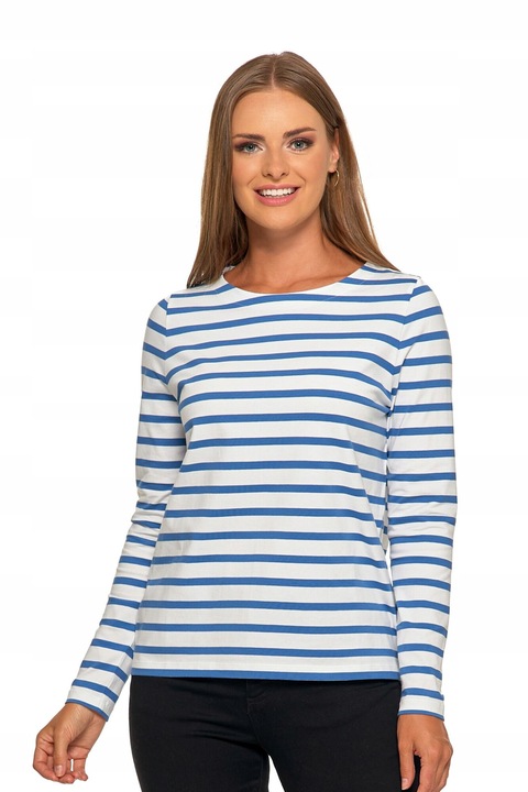 Bluza pentru dama Moraj, cu dungi, bumbac, maneca lunga, Albastru/Alb, S INTL