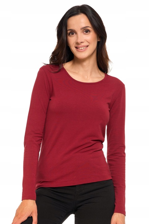 Bluza cu maneca lunga pentru dama, Moraj, bumbac/elastan, visiniu