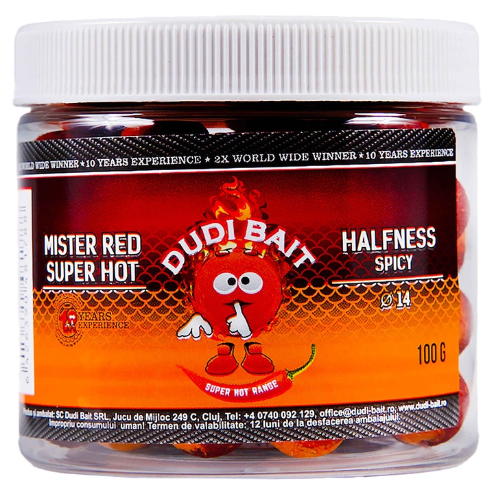 Boilies De Carlige, Dudi Bait, Mister Red Super Hot Jumatate Pepper 14 mm 100 g