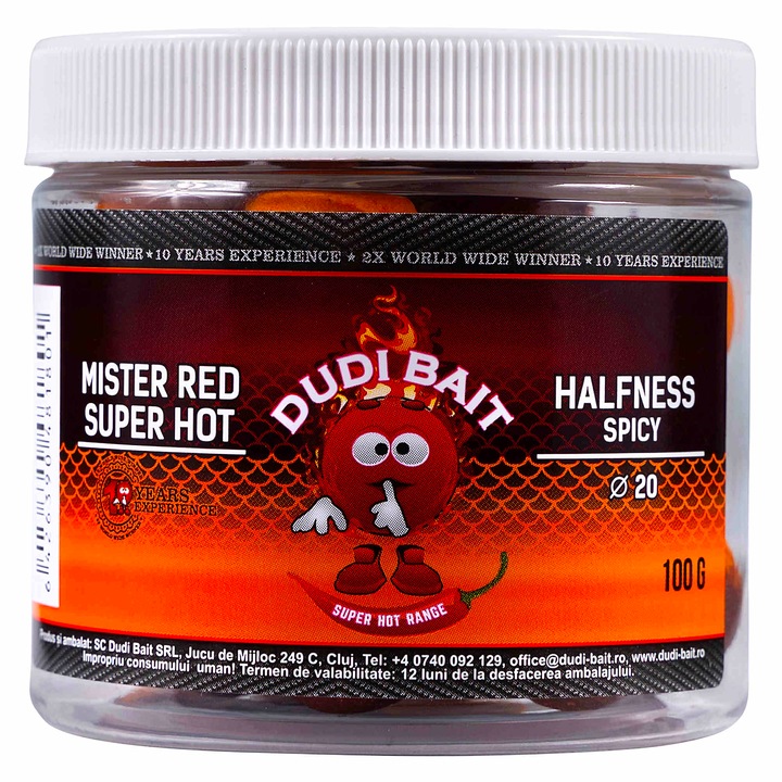 Boilies De Carlige, Dudi Bait, Mister Red Super Hot Jumatate Pepper 16 mm 100 g