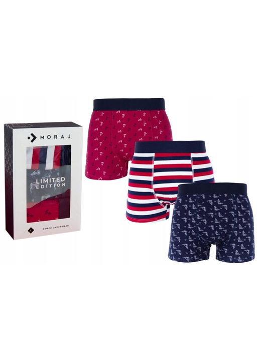 Set 3 perechi boxeri pentru barbati, Moraj, bumbac, multicolor, 2XL INTL