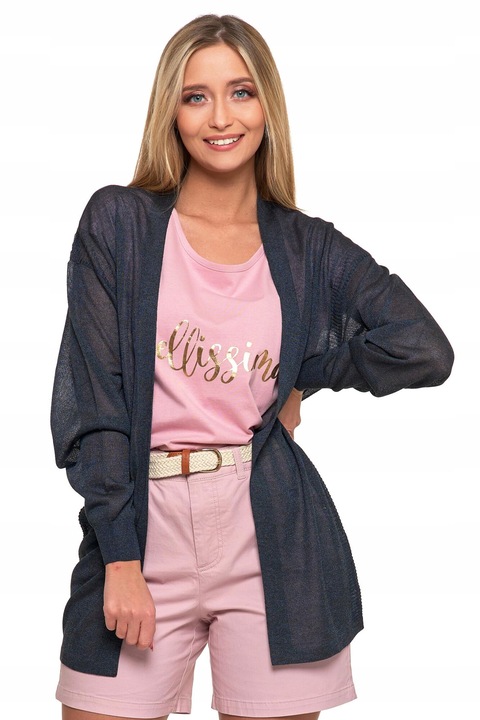 Cardigan dama, Moraj, viscoza/poliester, subtire, bleumarin, S-M INTL