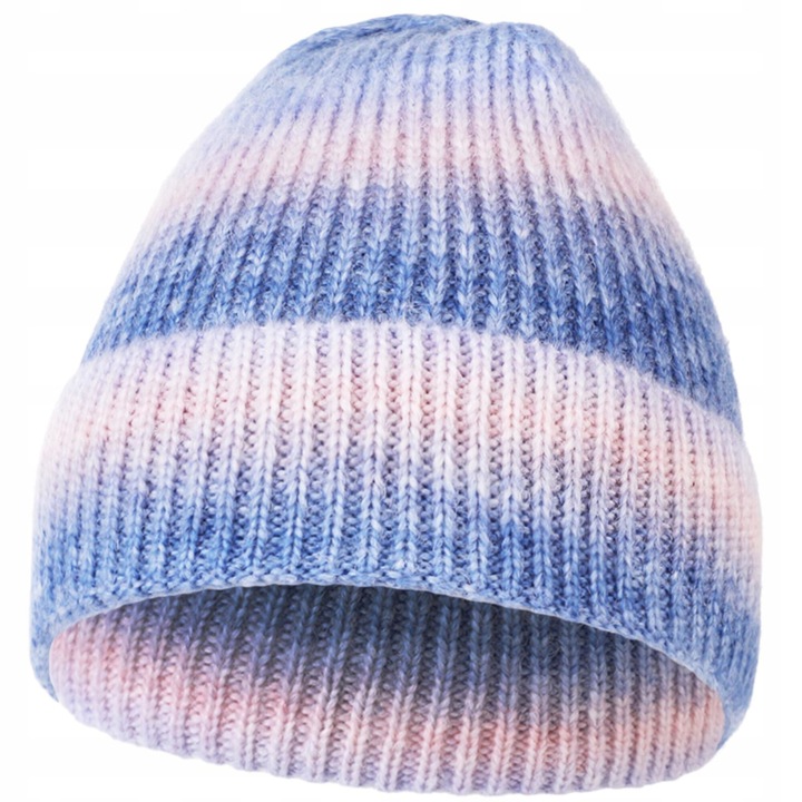 Caciula dama Moraj, acril, albastru/roz, 23 cm