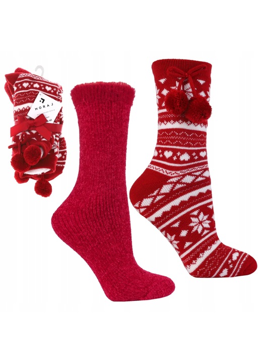 Комплект от 2 чифта дамски чорапи, лилави, акрилни, червени/бели