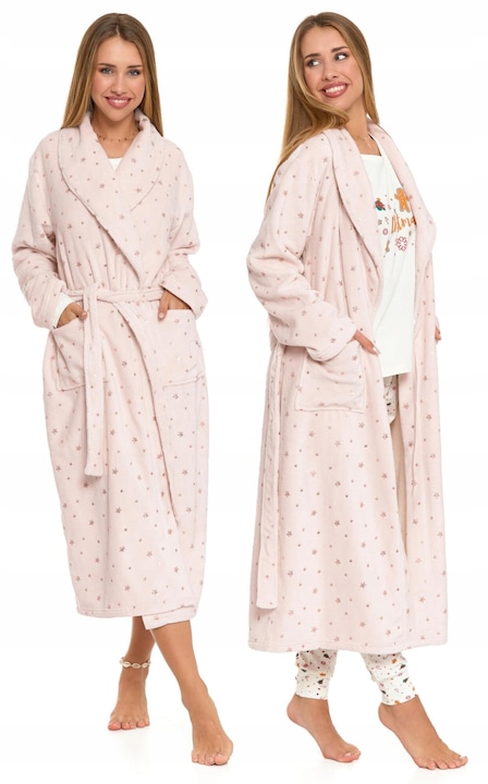 Халат за дами, Moraj, дълъг, мек, удобен, пухкав, полиестер, розов, S INTL