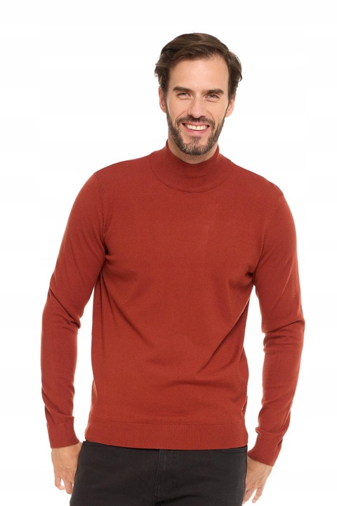 Pulover barbati, Moraj, elegant, guler ridicat, Maro cognac/Bej