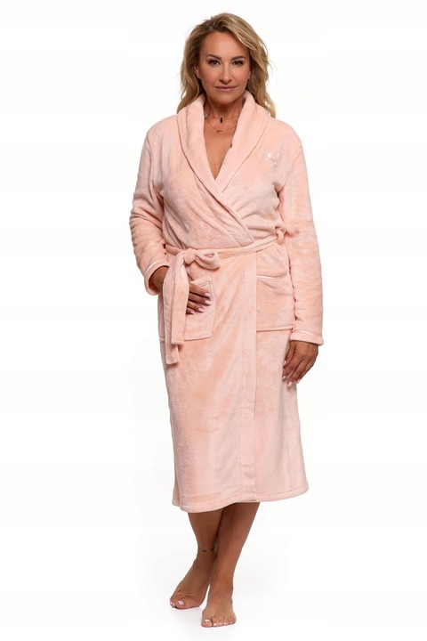 Moraj női fürdőköpeny hosszú, puha, elegáns, barack rózsaszín, poliészter, S INTL