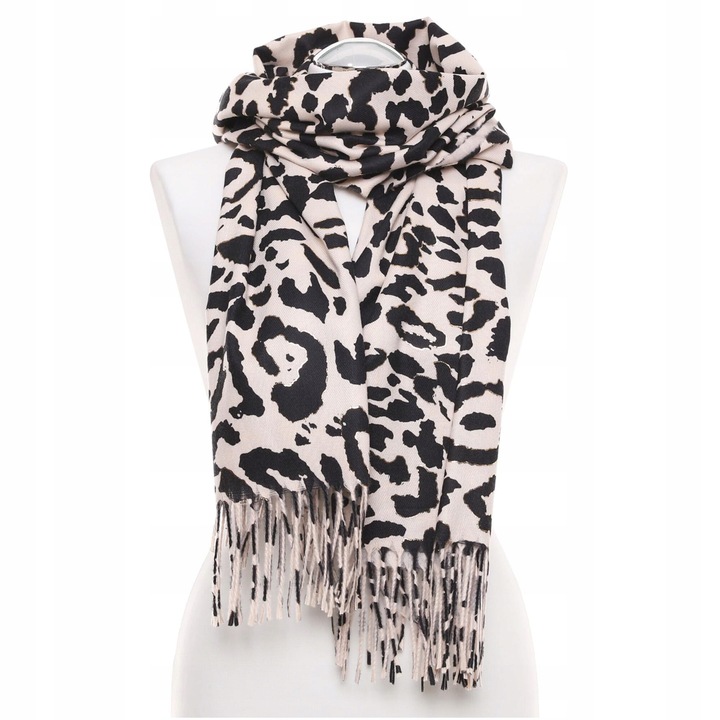 Esarfa Moraj, sintetic, bej/negru 68x180cm