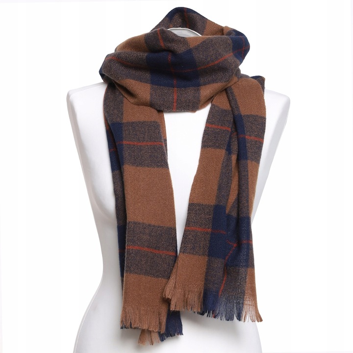 Férfi sál, Moraj, 35x190cm, poliészter, barna/kék