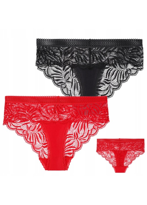 Chiloti dama Moraj, set 2 perechi, bumbac/elastan, rosu/negru