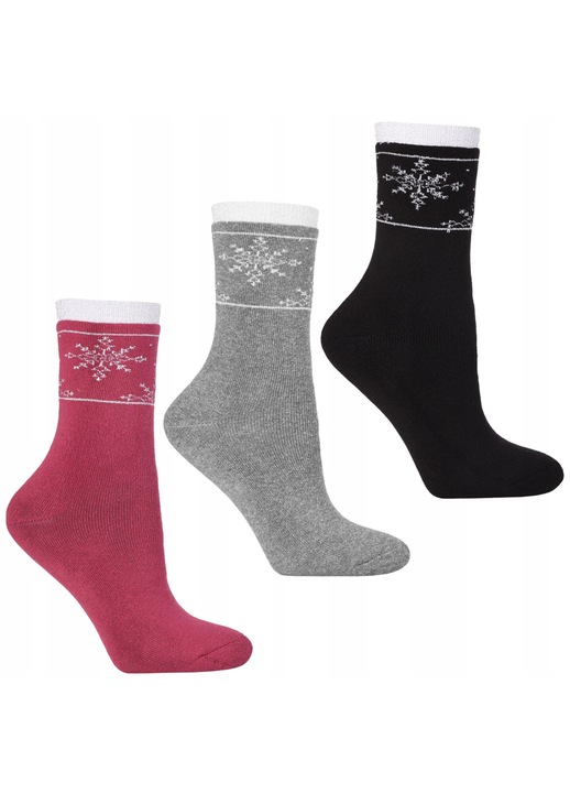 Дамски чорапи, сини, памучни, комплект 3 чифта, снежинки, многоцветни, 38-41 EU