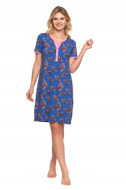 Hálóing rövid ujjú, MORAJ, virágmintás, pamut/elasztán, kék