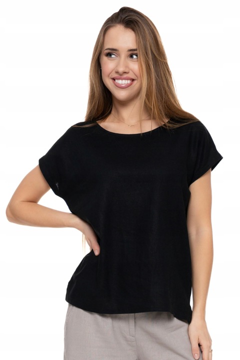 Női póló, Moraj, viszkóz/vászon, fekete, S INTL