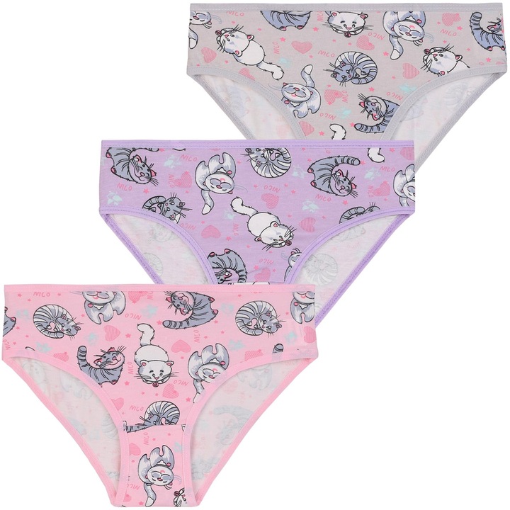 Moraj, Lány bugyi szett 3 db cica mintás, pamut, tarka, 152-158 CM