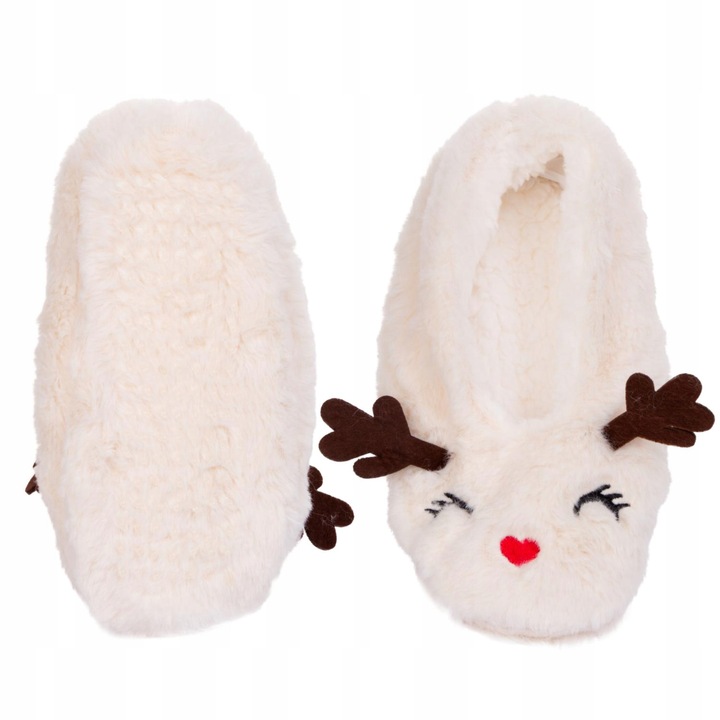 Papuci de dama Moraj, Craciun, antiderapanti, albi, poliester, 35-38 EU