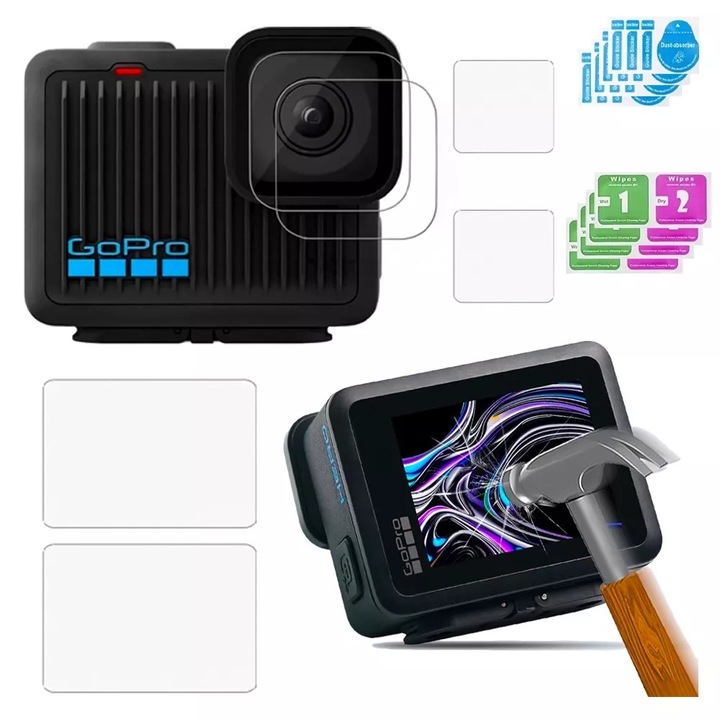 Edzett üveg, GearPro Go, GoPro Hero 2024 4K-hoz, teljes képernyő és lencsevédelem, nagy tisztaság, karcálló, átlátszó