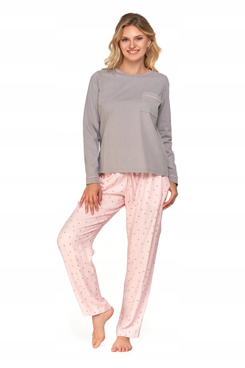 Дамска пижама Moraj комплект от две части памук/вискоза сиво/розово