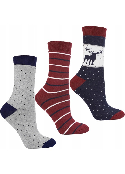 Sosete dama, Moraj, Set 3 perechi, Calduroase, Design festiv, Multicolor, Bumbac