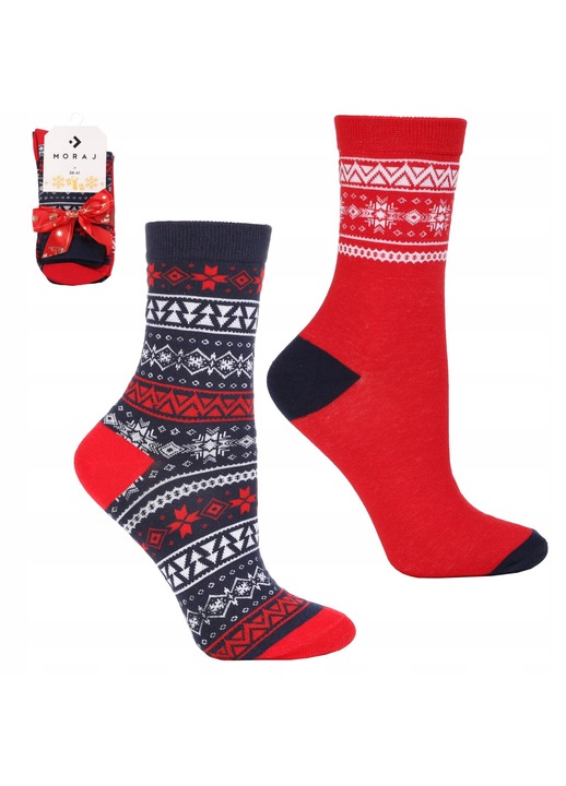 Дамски чорапи, Moraj, Комплект 2 чифта, Коледни десени, Многоцветни, Памук, 38-41 EU