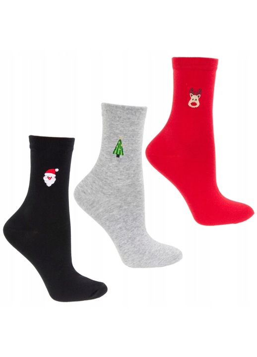 Дамски чорапи Moraj, Комплект 3 чифта, Коледни десени, Памук, Многоцветни