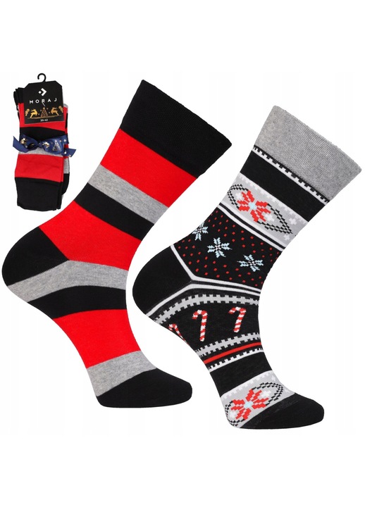 Комплект от 2 чифта мъжки коледни чорапи Moraj, памук/полиестер/полиамид, многоцветни, 39-42 EU