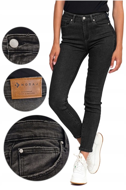 Blugi skinny dama Moraj, talie inalta, confortabili, denim, bumbac negru