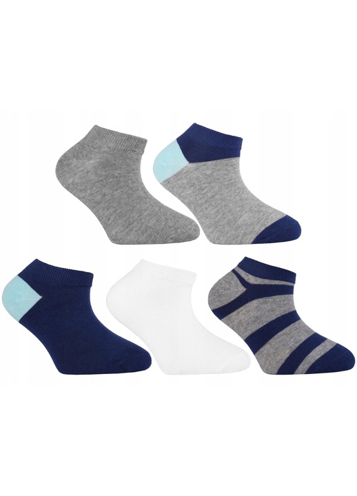Чорапи за момче, Moraj, Комплект от 5 чифта, Памук, Сиво/Синьо, 35-38 EU
