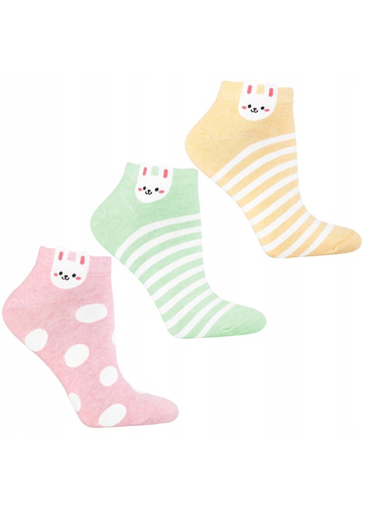 Női zokni, lila, 3 db-os csomag, csíkos, többszínű, pamut/poliészter, 38-41 EU