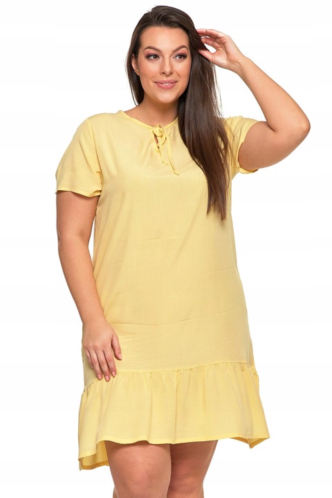 Női ruha, Moraj, viszkóz, fodros, egyenes szabású, nyári, sárga