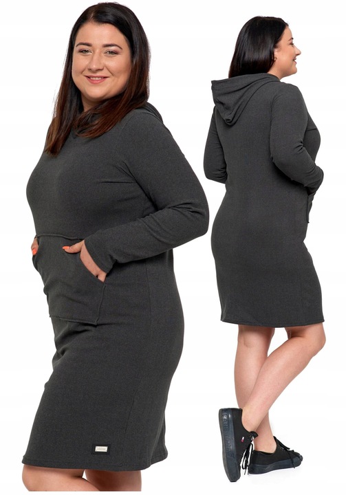 Rochie hanorac sport pentru femei Moraj, melange gri inchis, material moale, cu buzunar cangur, poliester, S INTL