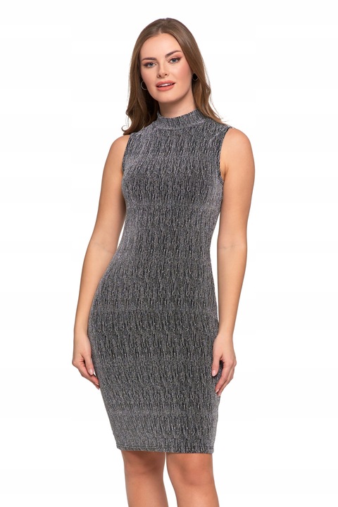 Рокля Moraj, коктейлна, полиестер/еластан, вталена, елегантна, сребриста