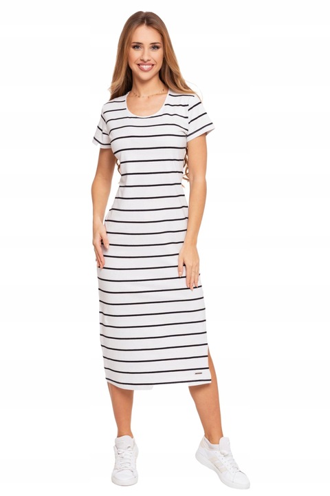 Rochie dama, Moraj, bumbac/elastan, cu dungi, alb/verde