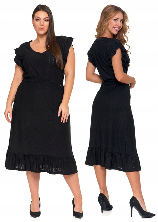 Дамска лятна рокля Moraj, полиестер/еластан, разкроена, ажурна, черна