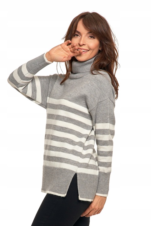 Pulover dama Moraj, acril/poliester/poliamida, gri/alb