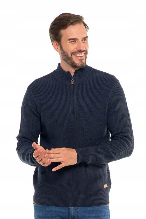 Pulover barbati Moraj, guler ridicat, elegant, cald, tricotaj, acril poliamida bleumarin, S INTL