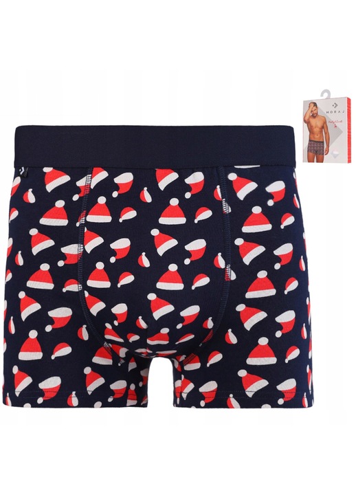 Boxeri barbati Craciun, Moraj, bumbac/elastan, rosu/bleumarin, XL INTL