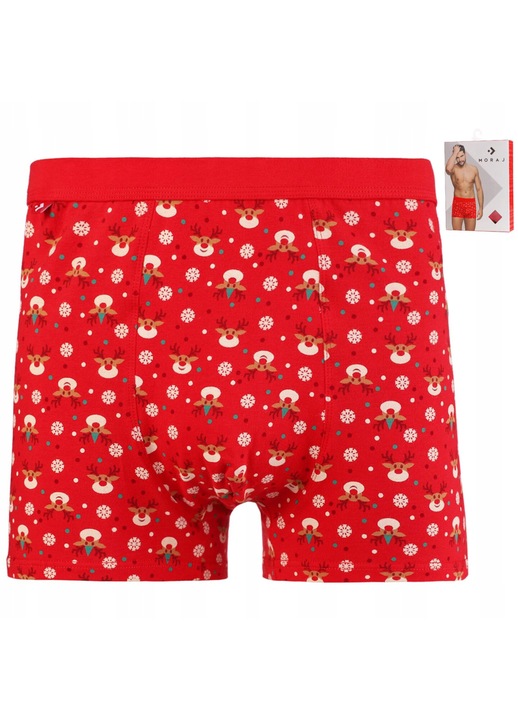 Boxeri barbati Craciun, Moraj, imprimeu reni, bumbac/elastan, rosu, 2XL INTL