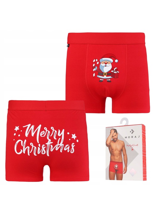 Boxeri barbati Craciun, Moraj, bumbac/elastan, rosu/alb, 2XL INTL