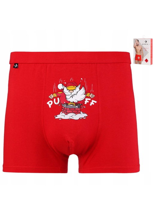 Boxeri barbati de Craciun, Moraj, bumbac/elastan, rosu/alb, 2XL INTL